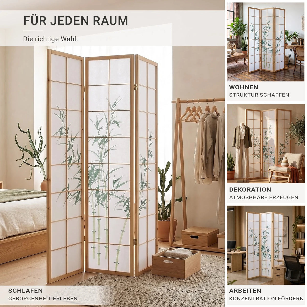 Raumteiler Trennwand Paravent Holz Massiv Sichtschutz Shoji Bambus Homestyle4u