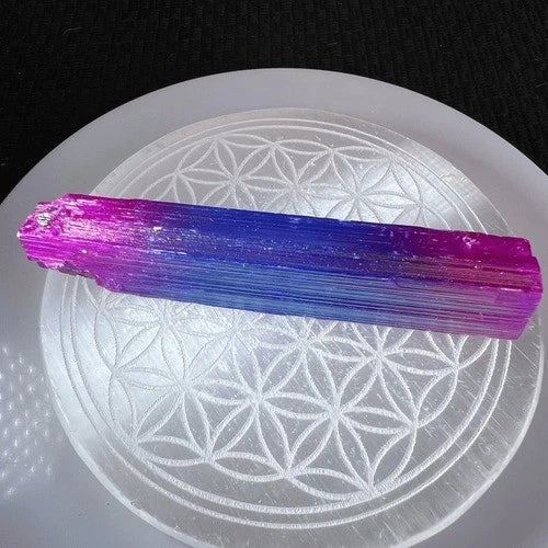 Iridescent Aura Selenite Healing Wand | Crystal Energy Cleansing Tool