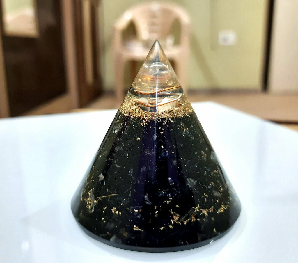 Tourmaline Orgone Pyramid Chakra Aura Cleansing Pyramid With Crystal Point big