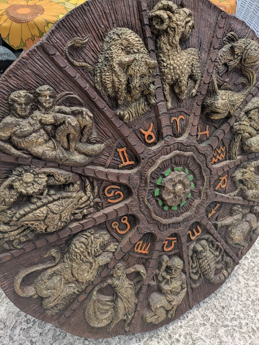 RARE Vintage MCM 30 in Astrology Zodiac Fiberglass/Pla<wbr/>ster Wall Plaque Art