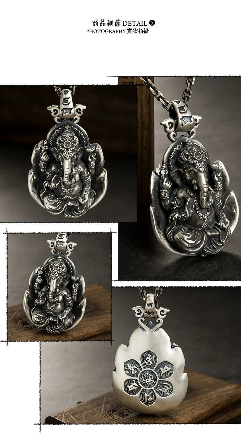 New Men's Buddhist Amulet Stainless Steel Ganesha Necklace Jewelry with Chain