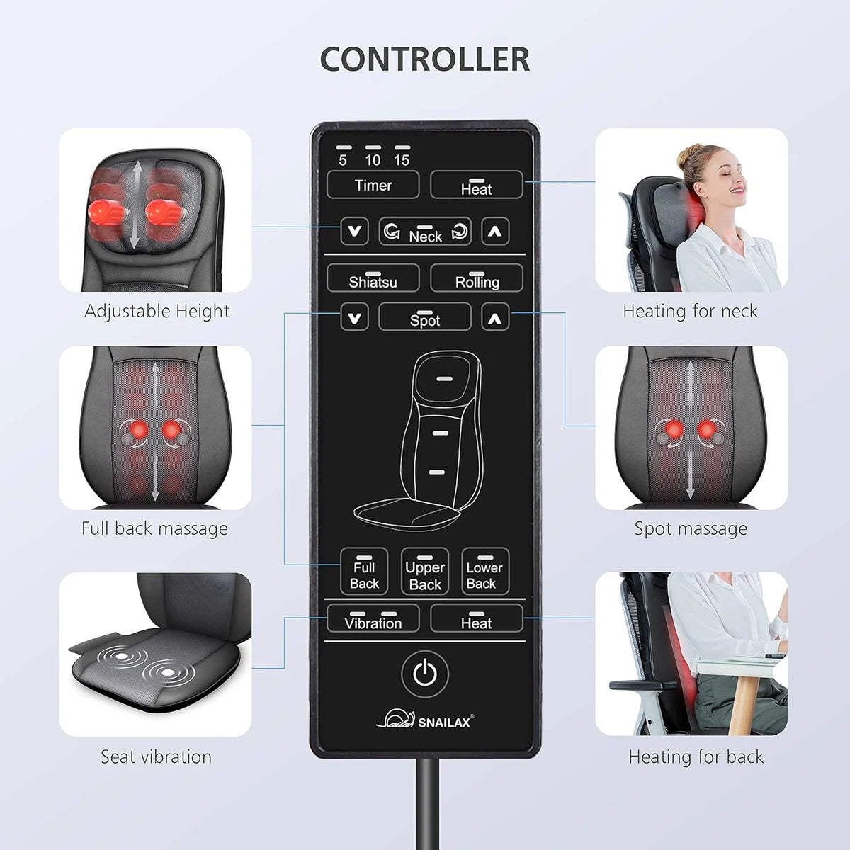 Shiatsu Massagesitzauf<wbr/>lage mit Wärme Knetmassage &amp; Vibration Rücken &amp; Ganzkörper