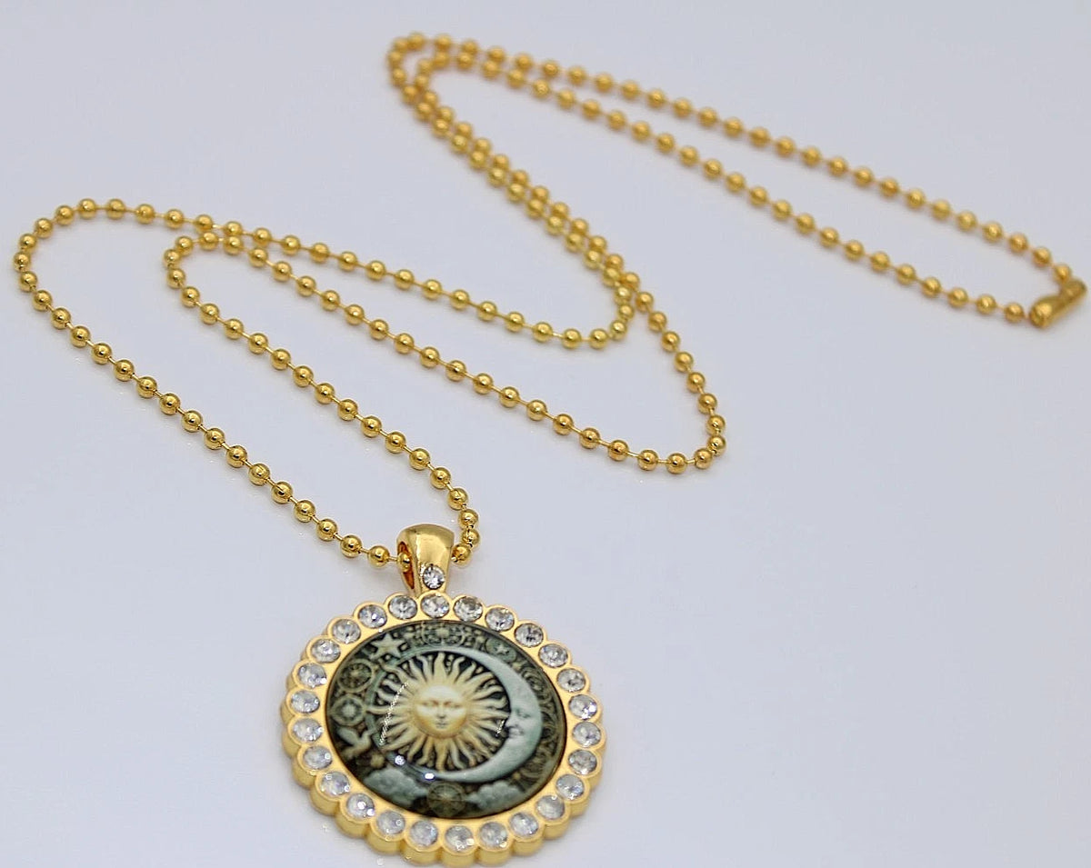 ✨ Sonne Mond Kette Gold Damen Rund Anhänger Zirkonia Boho Schmuck Geschenk 🌙✨