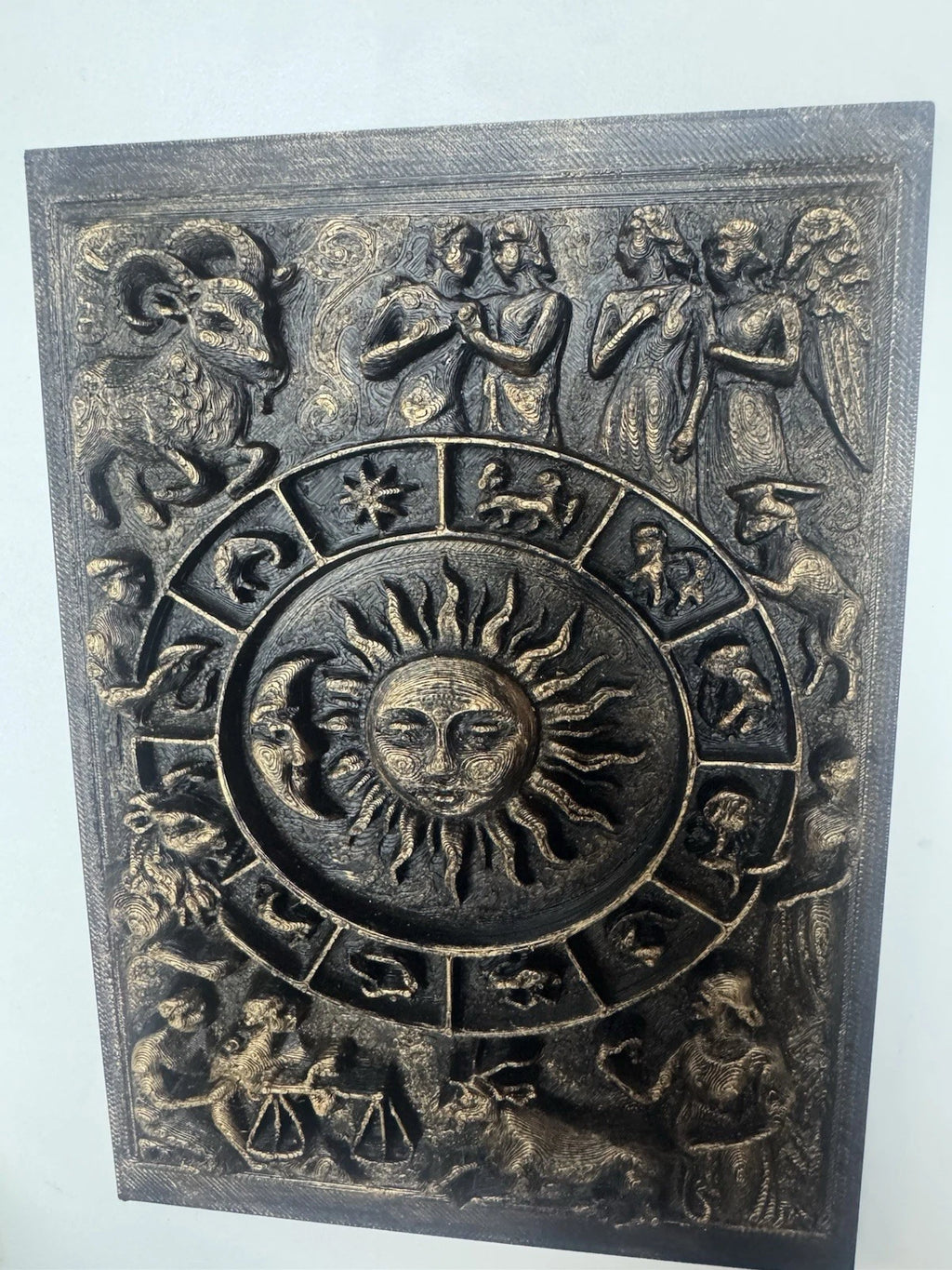 Zodiac Astrology 5” X 7” Relief Wall Plaque Gold Sun &amp; Moon Horoscope Signs