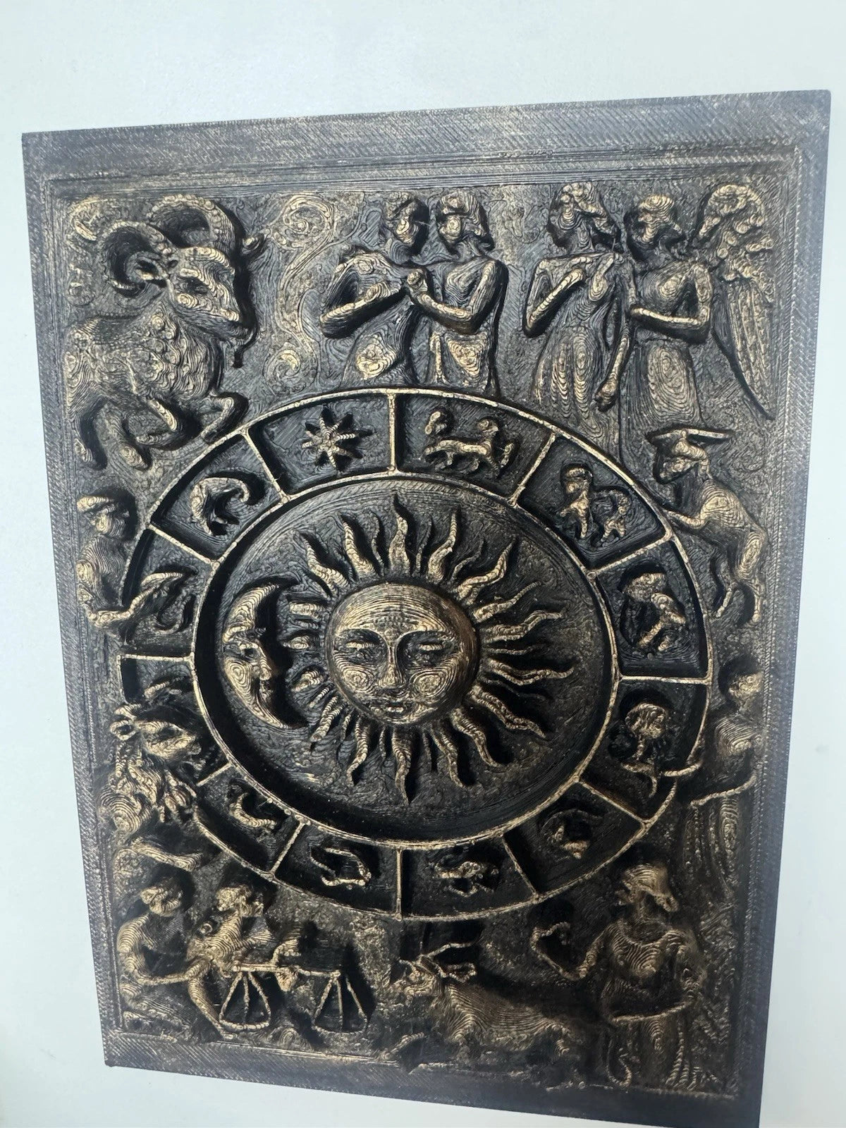 Zodiac Astrology 5” X 7” Relief Wall Plaque Gold Sun &amp; Moon Horoscope Signs