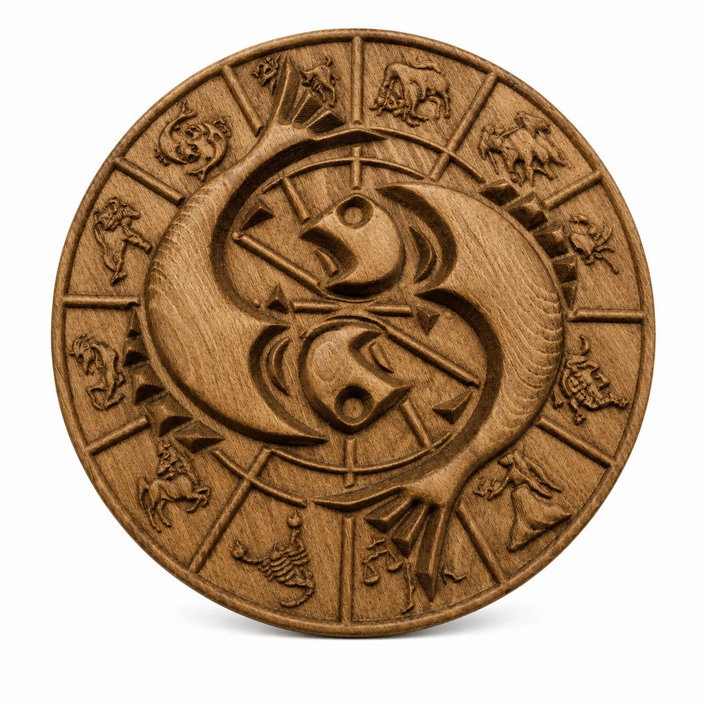 Handmade Zodiac Signs Wall Art Set Wood Carving Astrology Decor 12 Horoscope