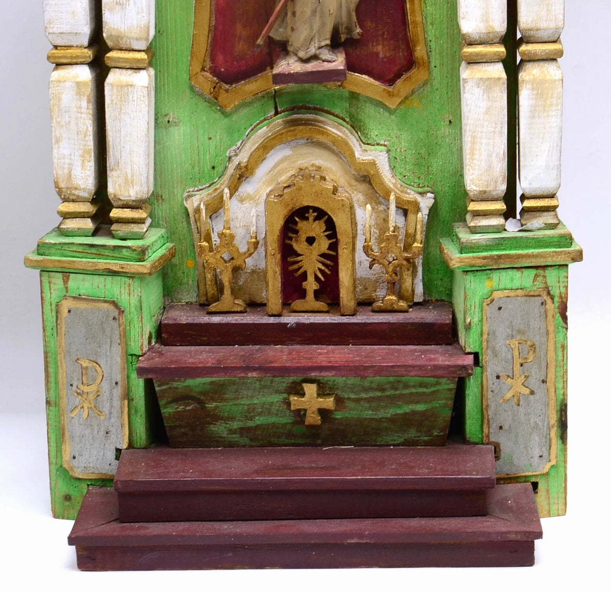 ANTIKER ALTAR Hausaltar Barock geschnitzt Heiligenfigur Monstranz gefasst 70cm