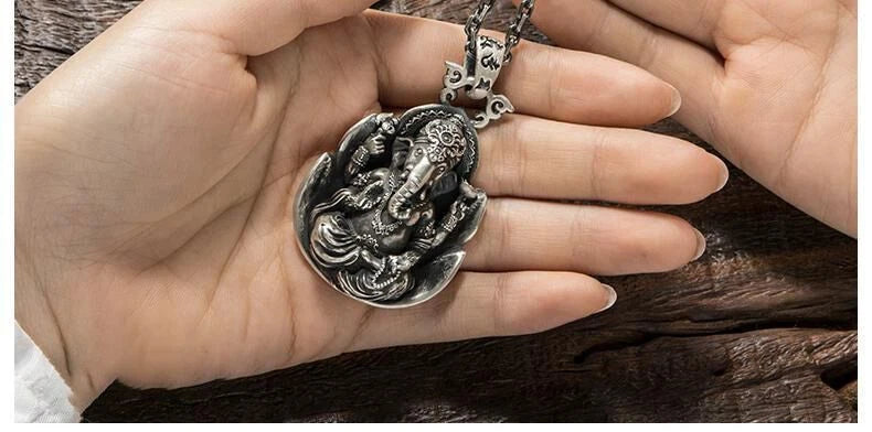 New Men's Buddhist Amulet Stainless Steel Ganesha Necklace Jewelry with Chain