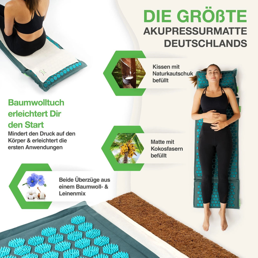 BACKLAxx® Akupressurmatt<wbr/>e XL Set mit Kissen Nadelmatte Massagematte Akupunktur