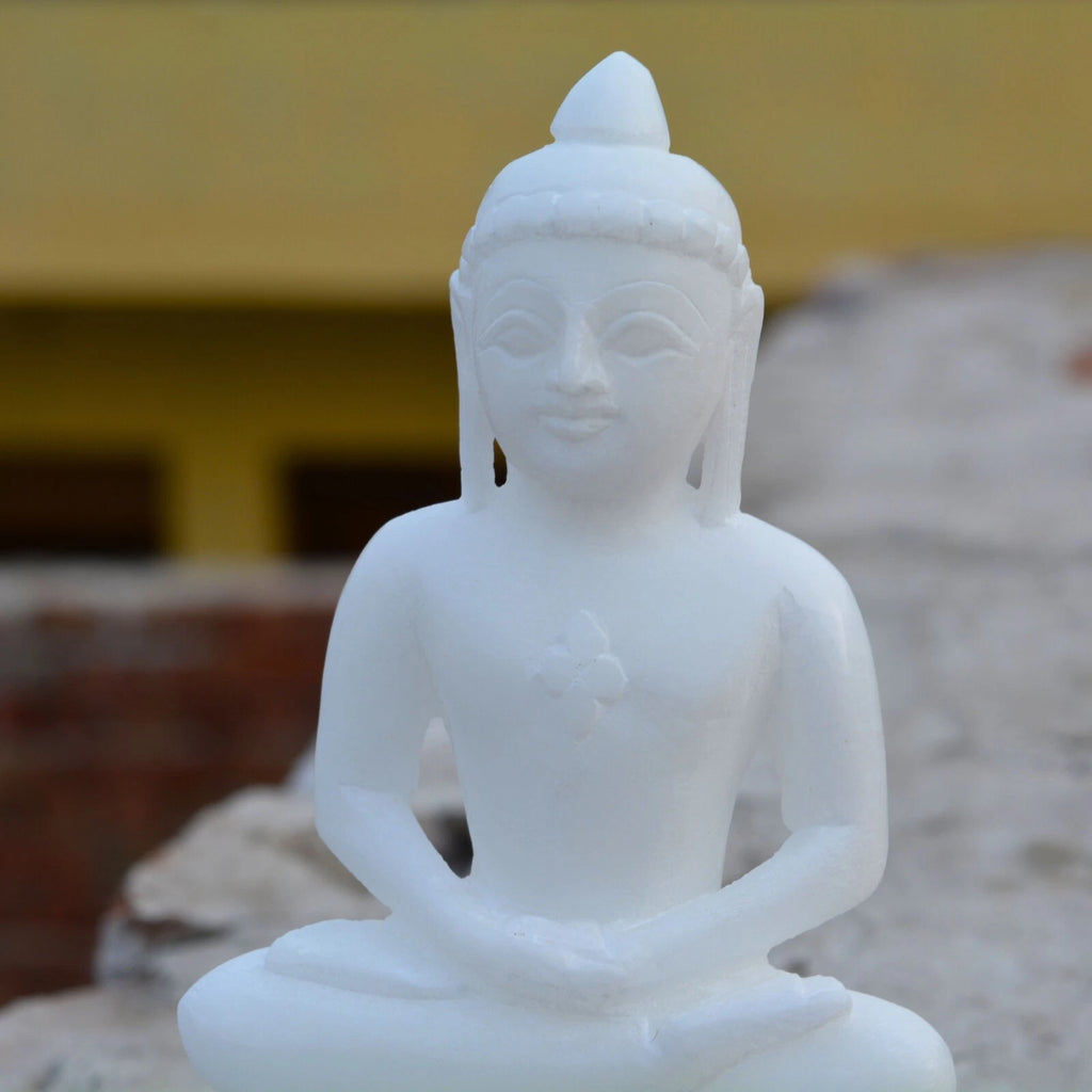 Marble Mahavir Swami Spiritual Statue Jain Temple Decor Meditation and Worship