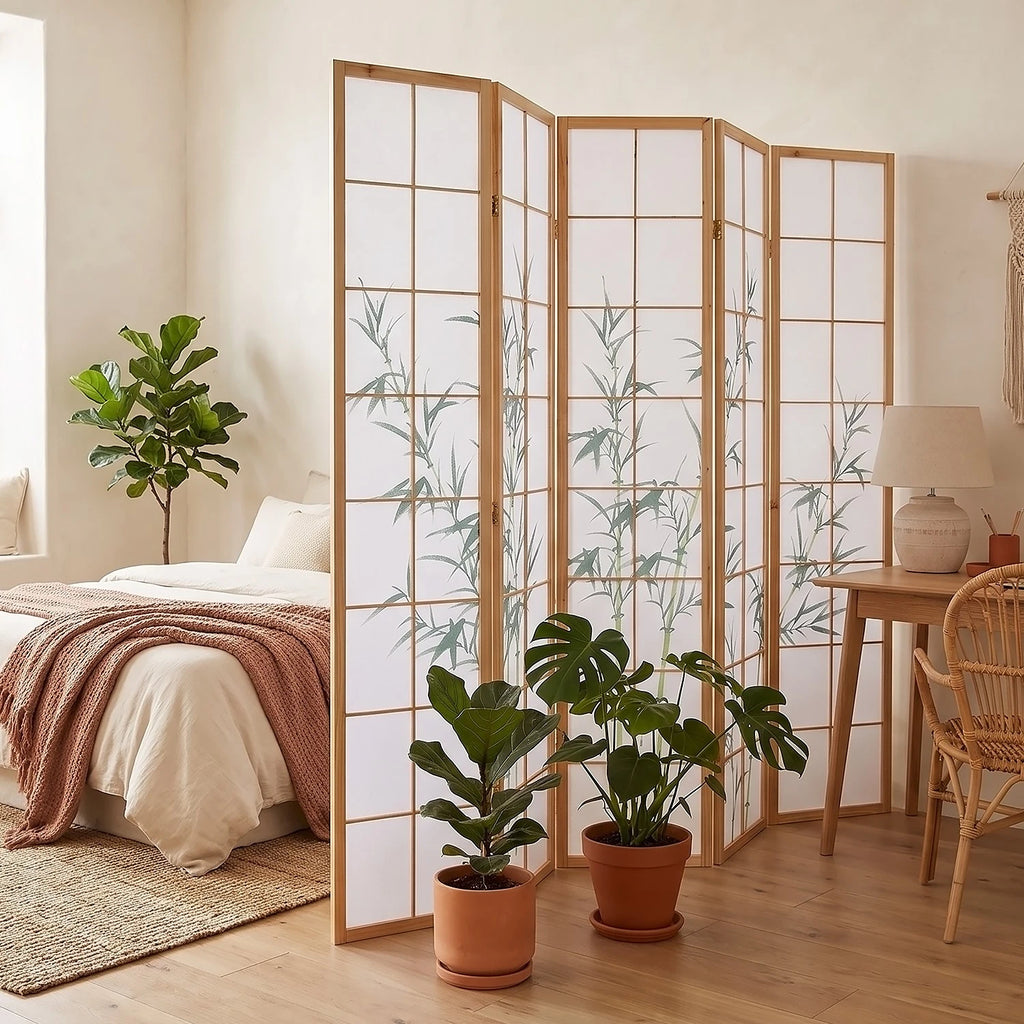 Raumteiler Trennwand Paravent Holz Massiv Sichtschutz Shoji Bambus Homestyle4u