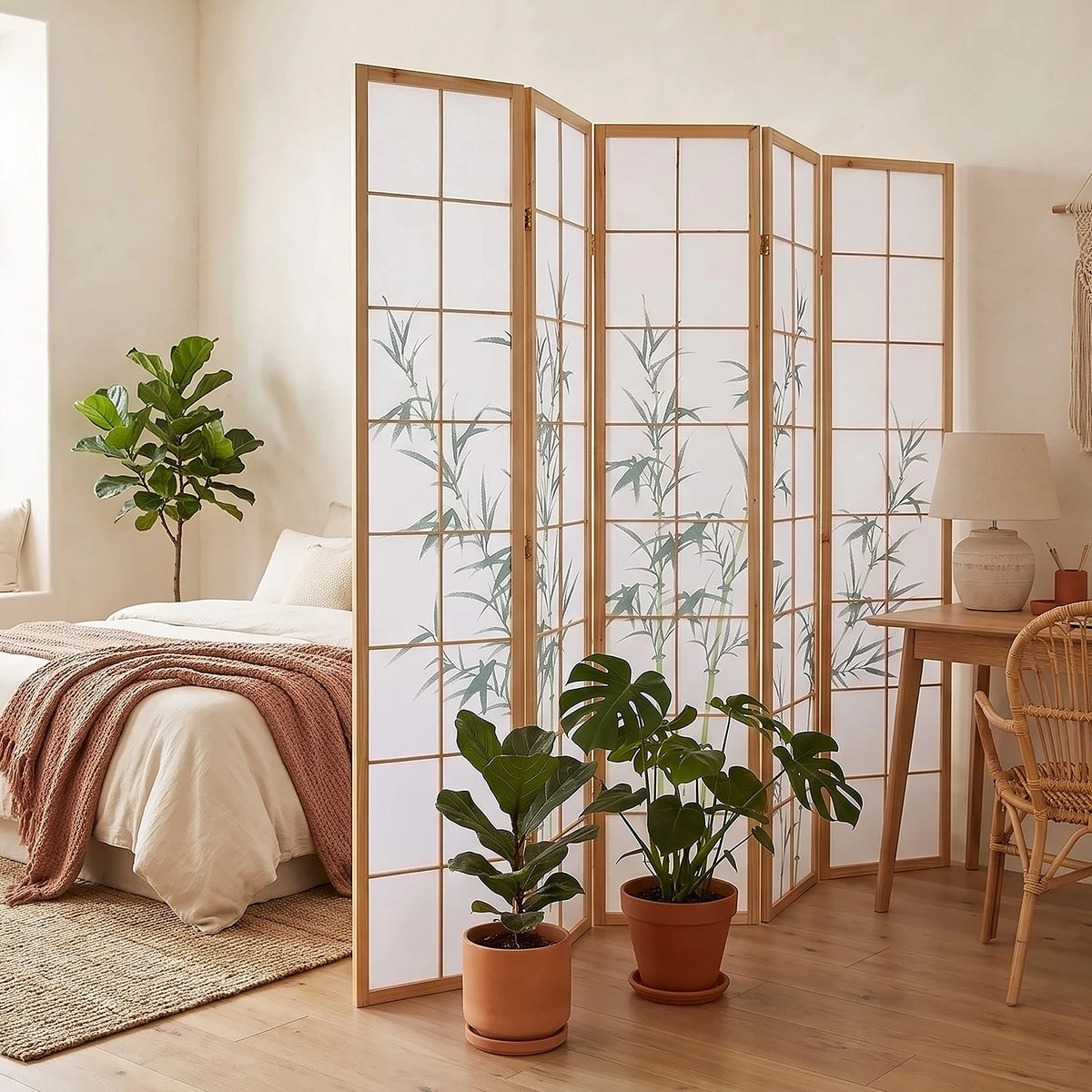 Raumteiler Trennwand Paravent Holz Massiv Sichtschutz Shoji Bambus Homestyle4u