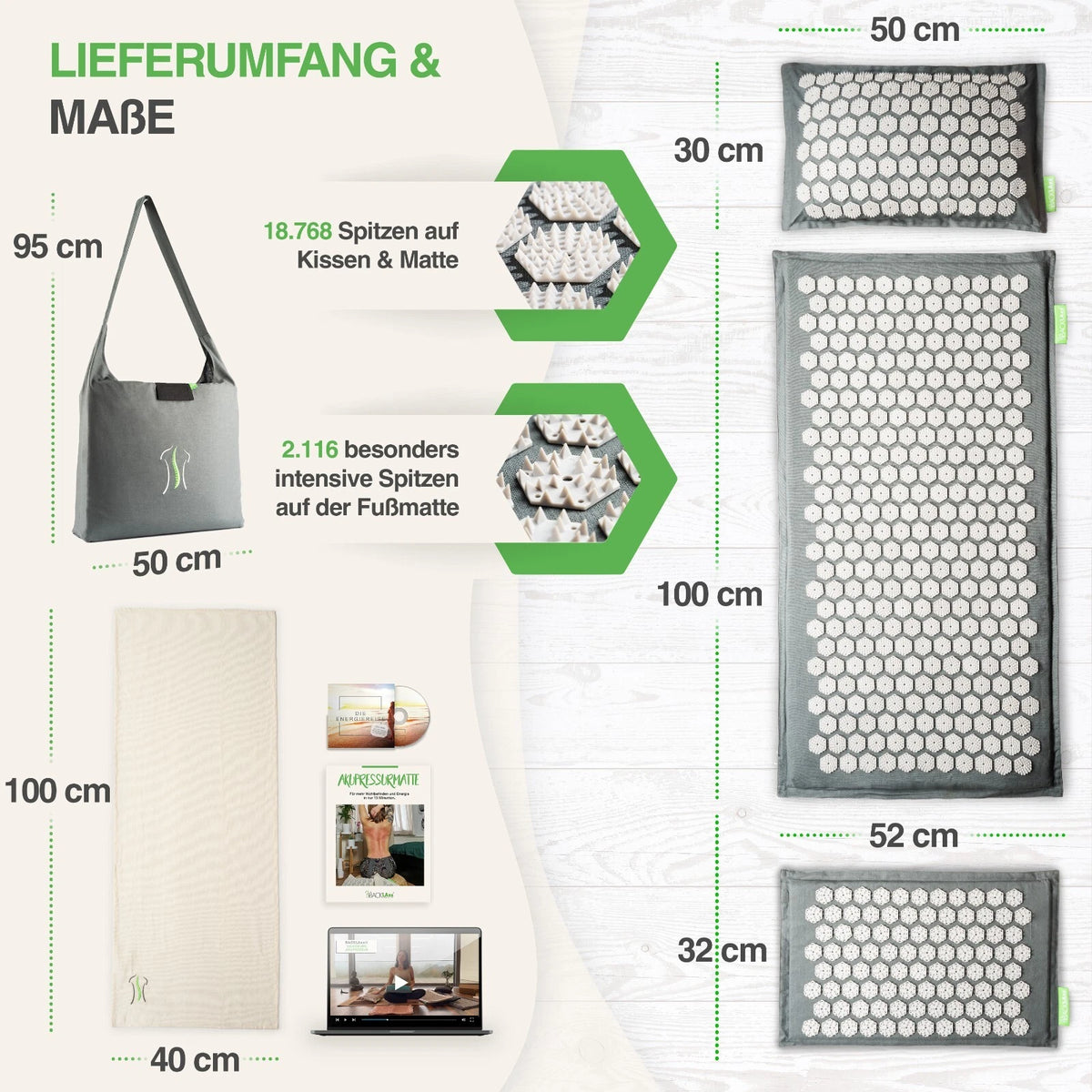 BACKLAxx® Akupressurmatt<wbr/>e XL Set mit Kissen Nadelmatte Massagematte Akupunktur
