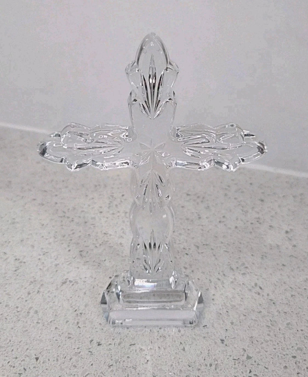 Waterford Clear Cut Crystal Spiritual Cross Figurine Scalloped Edges 5 1/2” H