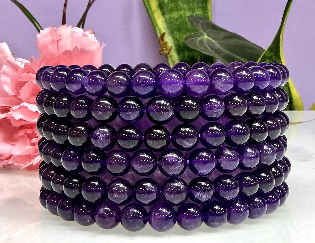 Wholesale Lot 6 Pcs Natural Amethyst 6mm 7.5” Crystal Healing Stretch Bracelet