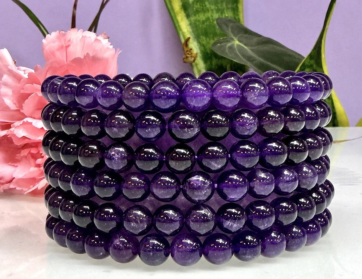 Wholesale Lot 6 Pcs Natural Amethyst 6mm 7.5” Crystal Healing Stretch Bracelet
