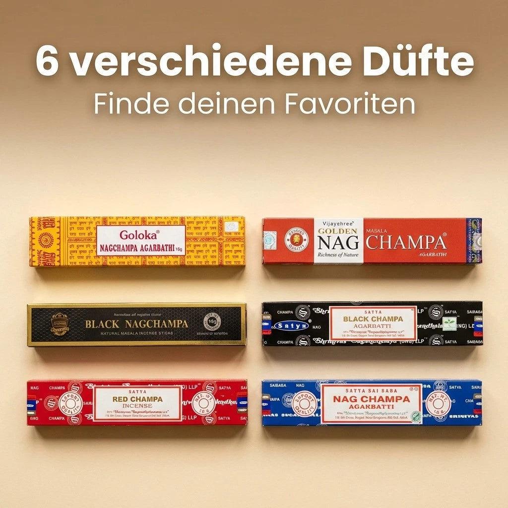 Nag Champa Mix | Räucherstäbche<wbr/>n - Set | 6x Nag Champa + Parfumprobe gratis