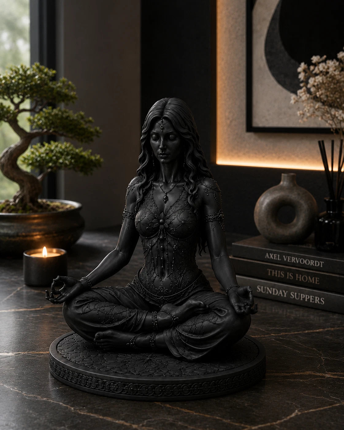 Meditierende Frau Figur, Yoga Meditation Statue, Spirituelle Boho Wohndeko