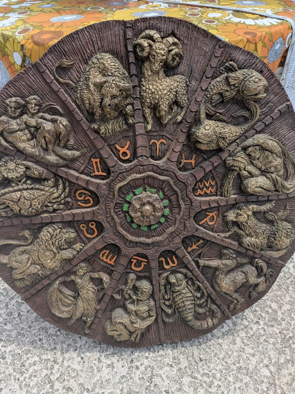 RARE Vintage MCM 30 in Astrology Zodiac Fiberglass/Pla<wbr/>ster Wall Plaque Art