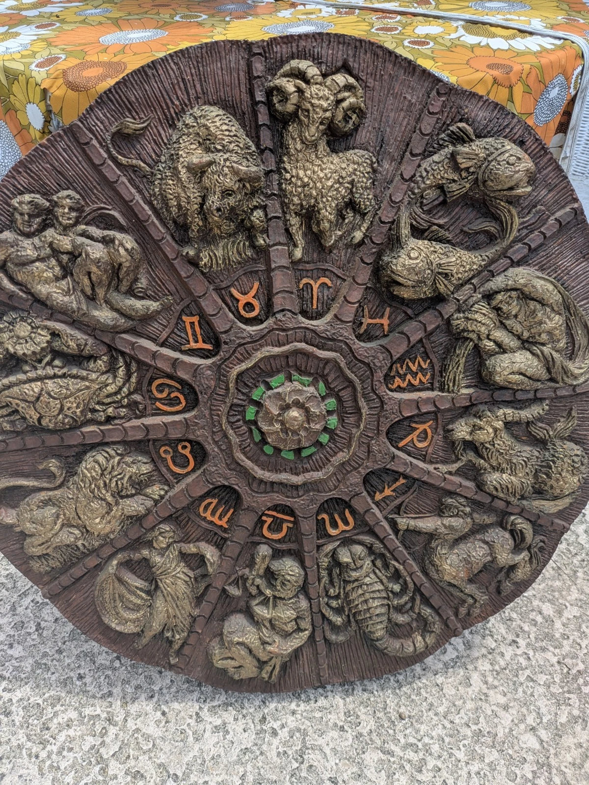 RARE Vintage MCM 30 in Astrology Zodiac Fiberglass/Pla<wbr/>ster Wall Plaque Art