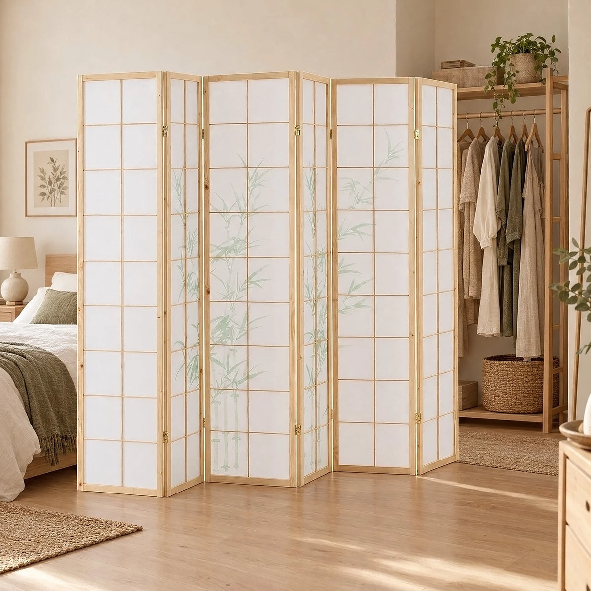 Raumteiler Trennwand Paravent Holz Massiv Sichtschutz Shoji Bambus Homestyle4u