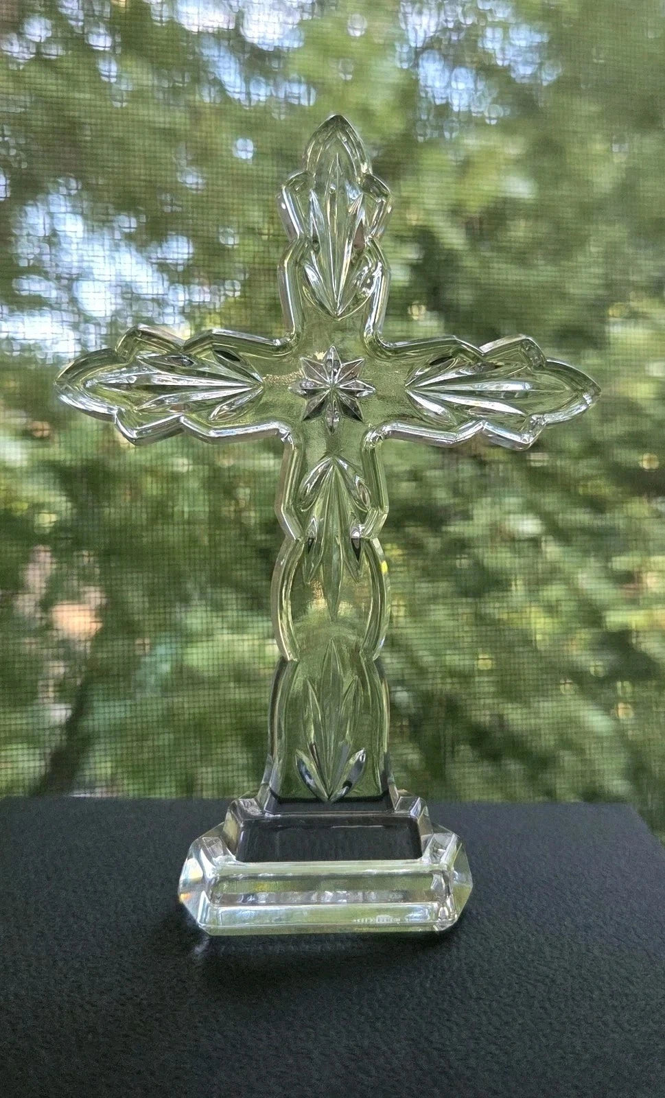 Waterford Clear Cut Crystal Spiritual Cross Figurine Scalloped Edges 5 1/2” H