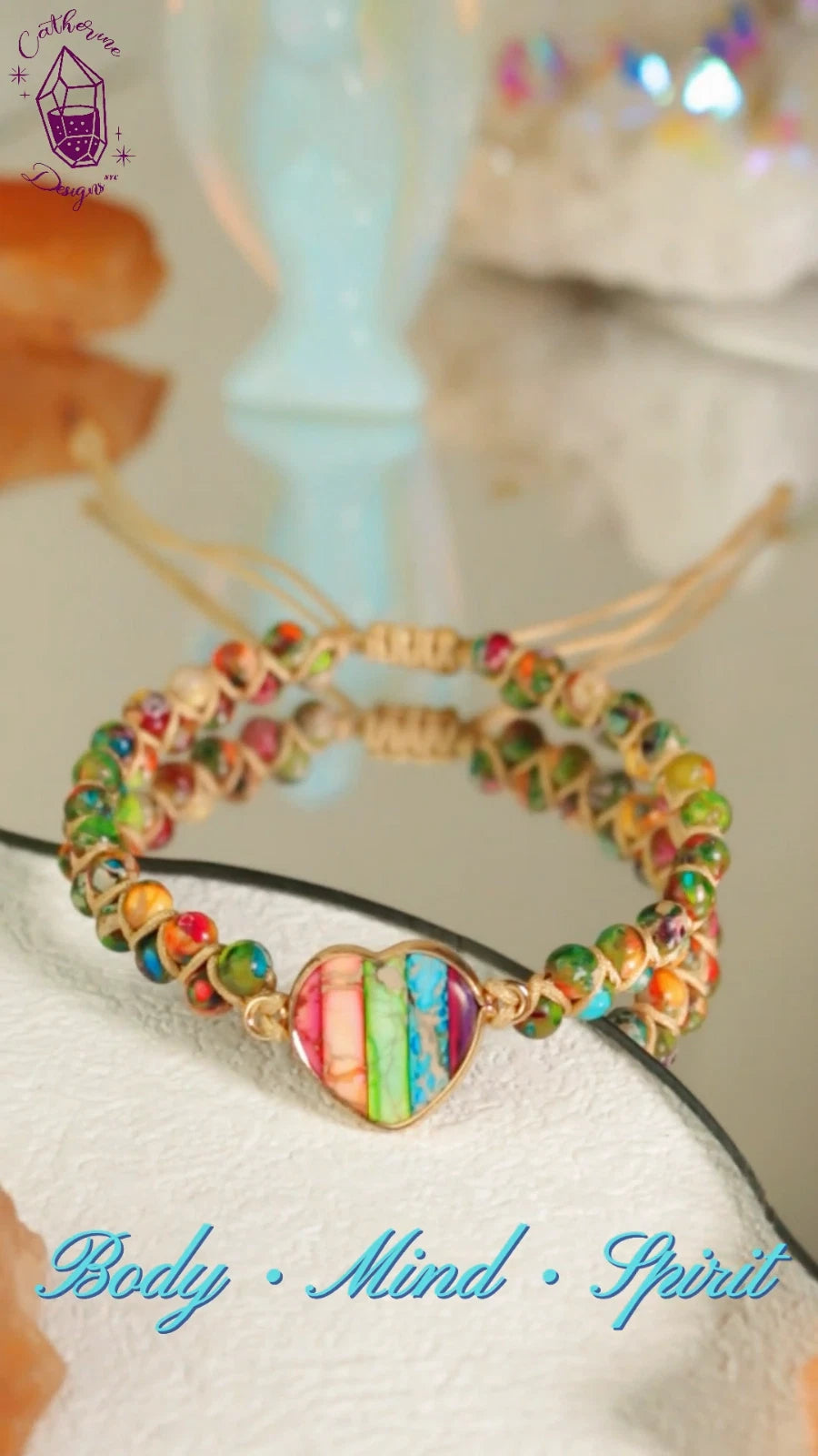 7 Chakra Handmade Braided Heart Charm Sea Sediment Healing Reiki Bracelet Gifts