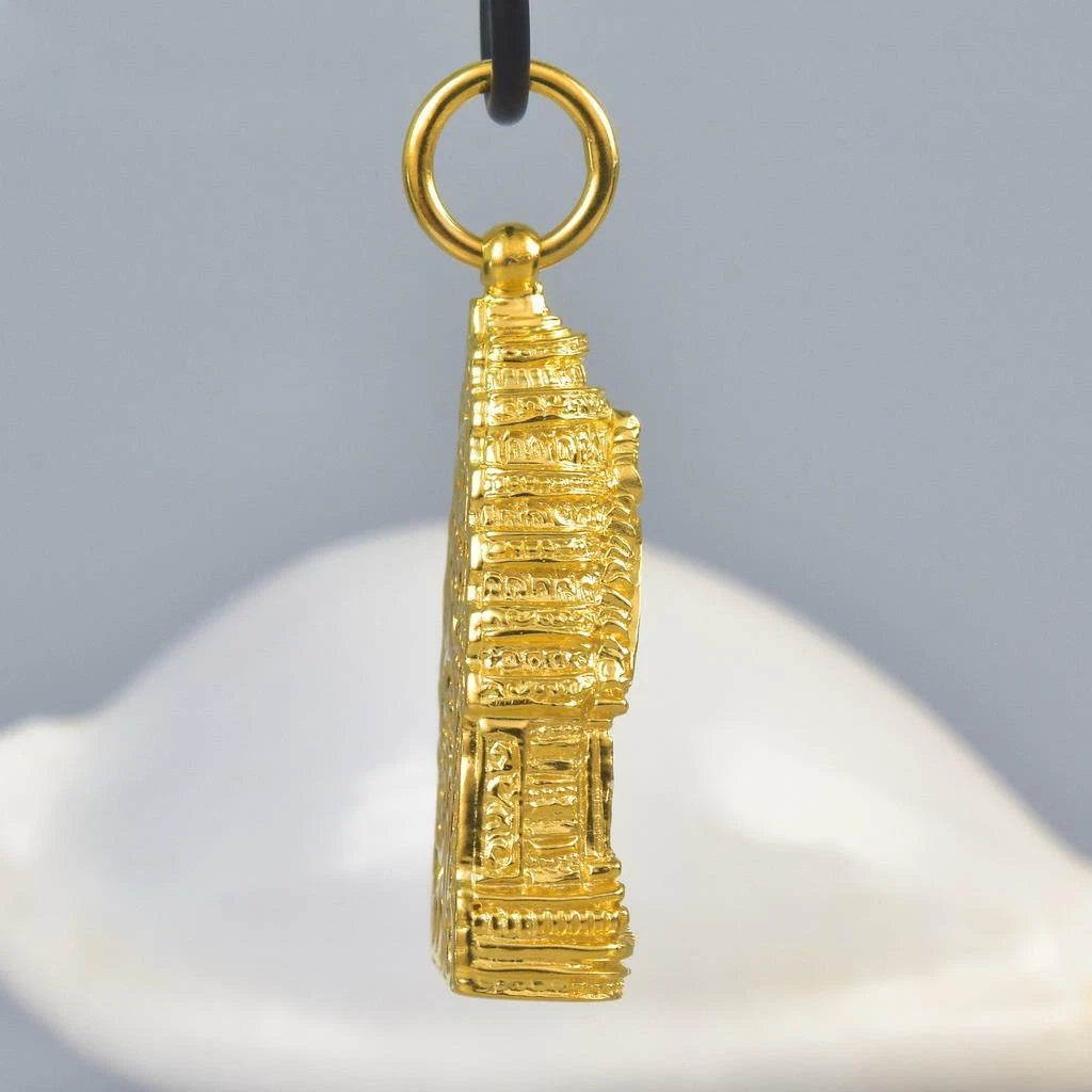 Buddha Image Gold Vermeil Sterling Pagoda Black Tektite Pendant Amulet 15.74 g