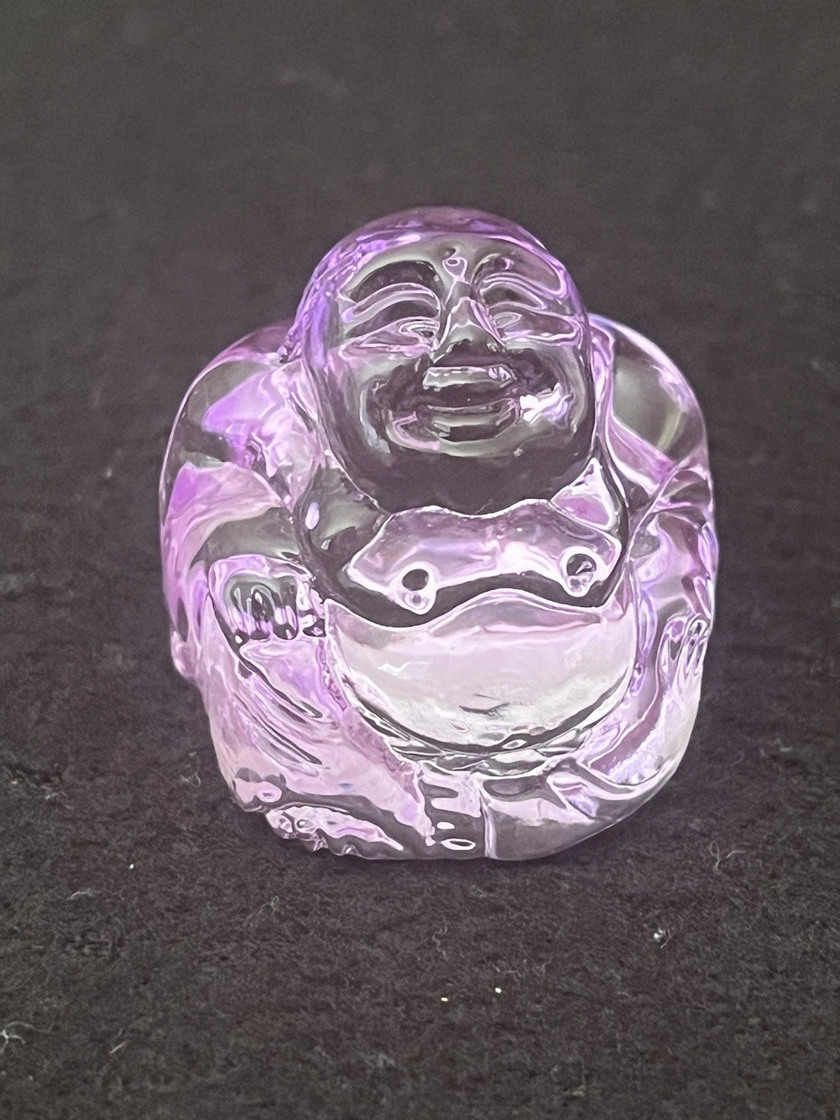 Translucent Purple Crystal Lucky Buddha In Pouch Figurine