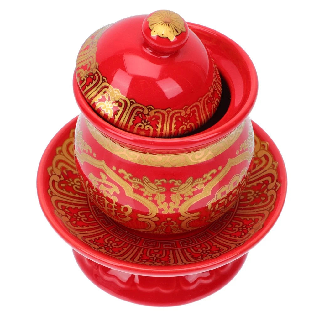 1 Stück Keramik-Wasser<wbr/>becher mit Deckel, Buddha-Anbetun<wbr/>g, Tempel-Versorg<wbr/>ung