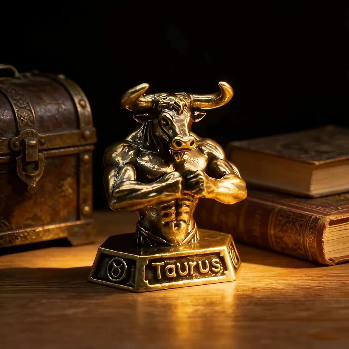 Brass Zodiac Sign Figurine Vintage Constellation Statue Home Office Decor