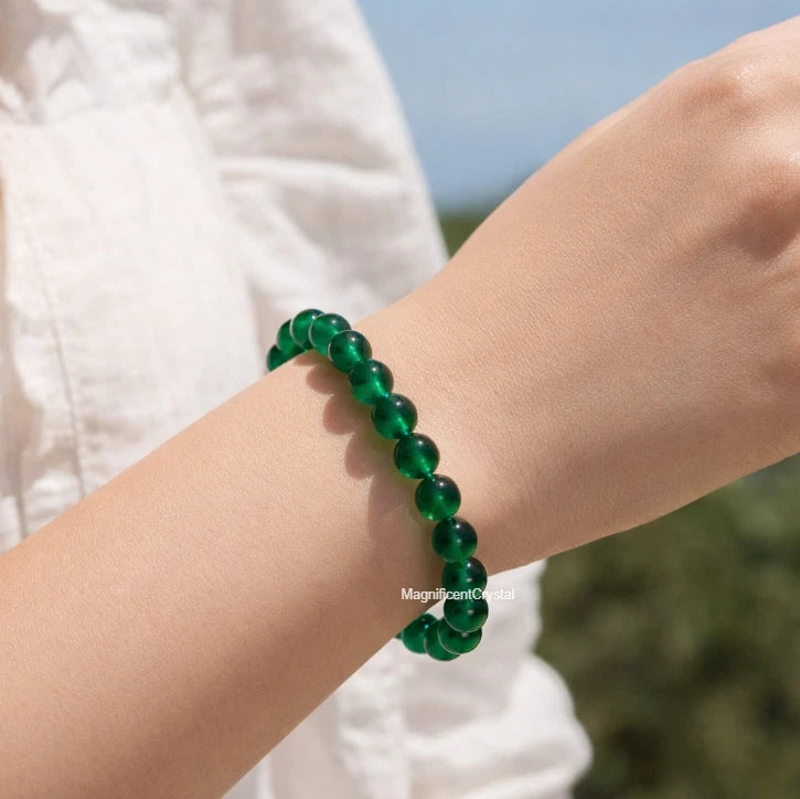 Natural Emerald Crystal Bracelet 8MM Green Gemstone Healing Reiki Jewelry Gift