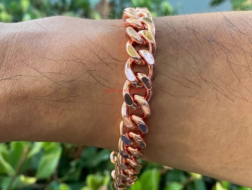 100% pure copper bracelet, 12mm wide, 8.5in Cuban chain, for pain relief.