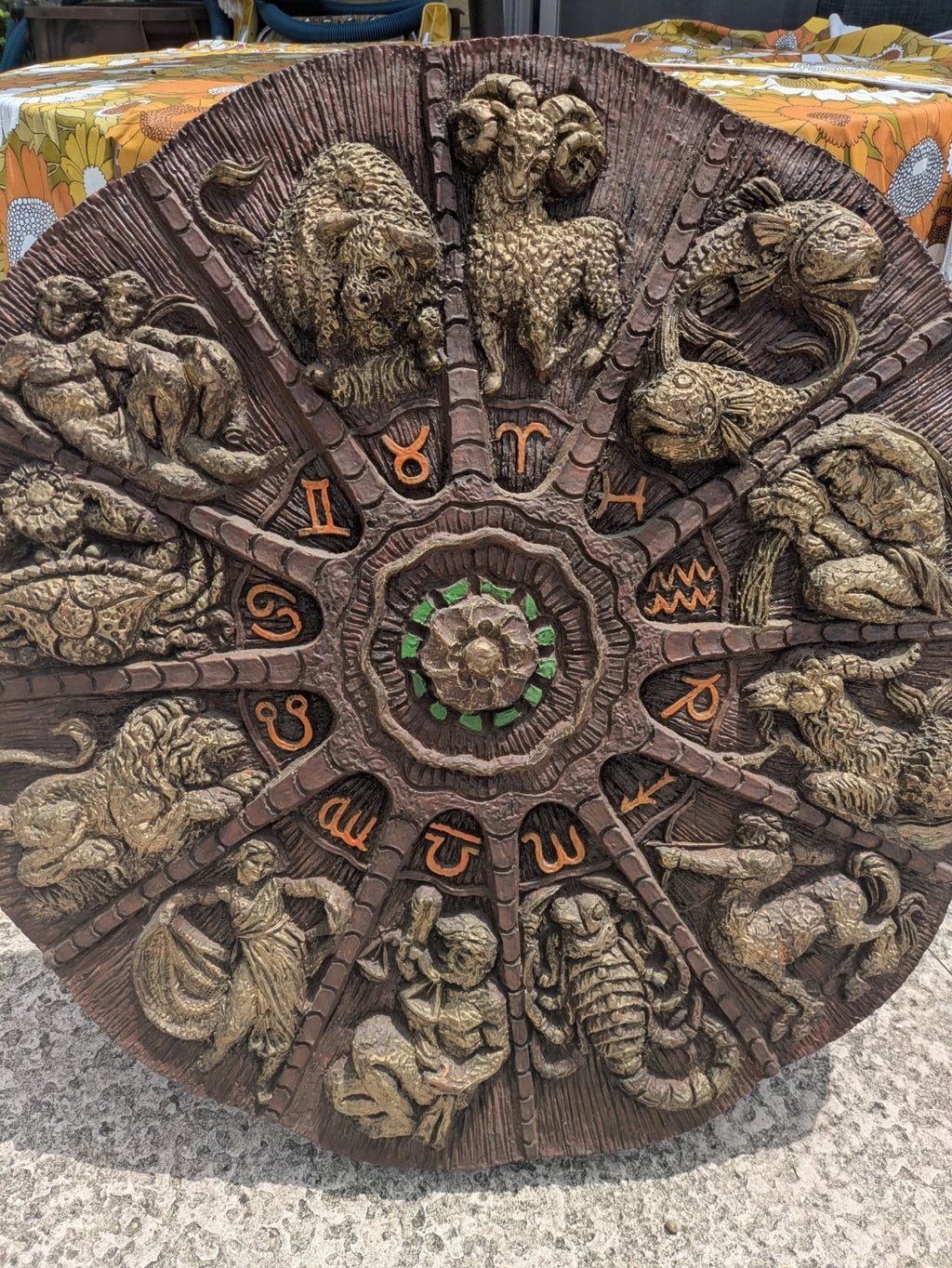 RARE Vintage MCM 30 in Astrology Zodiac Fiberglass/Pla<wbr/>ster Wall Plaque Art