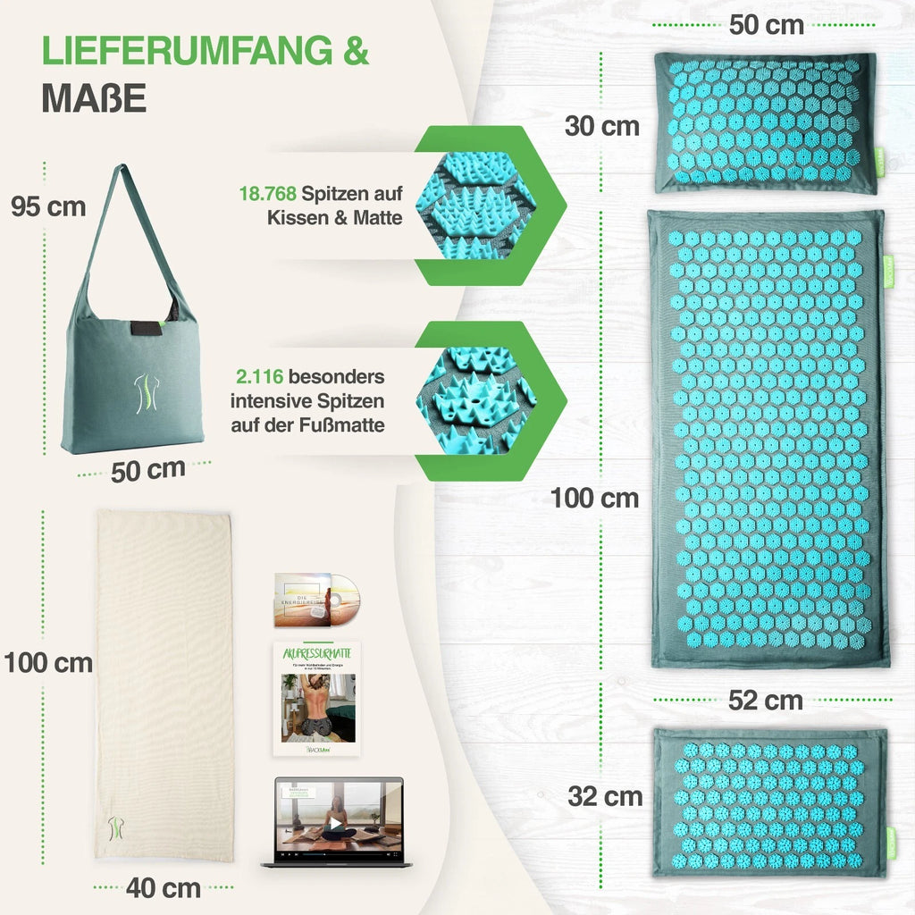 BACKLAxx® Akupressurmatt<wbr/>e XL Set mit Kissen Nadelmatte Massagematte Akupunktur