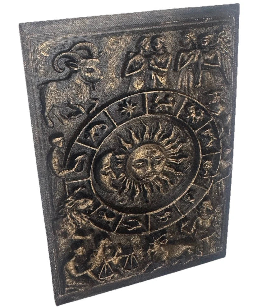 Zodiac Astrology 5” X 7” Relief Wall Plaque Gold Sun &amp; Moon Horoscope Signs