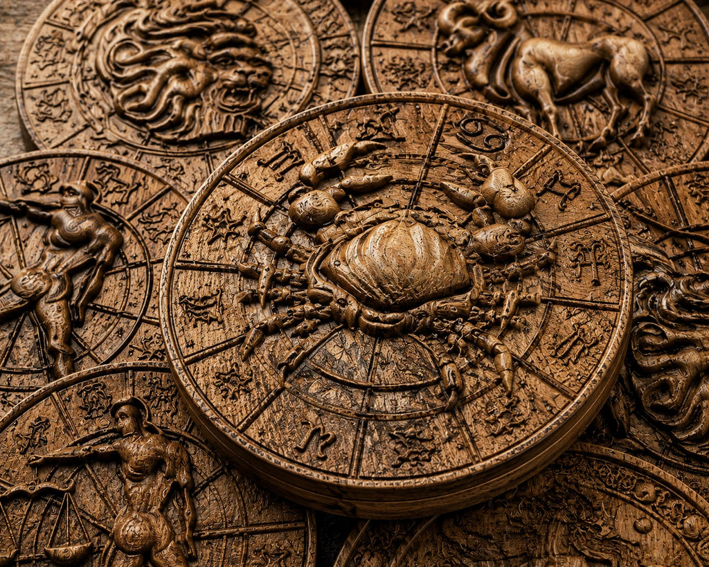 Handmade Zodiac Signs Wall Art Set Wood Carving Astrology Decor 12 Horoscope
