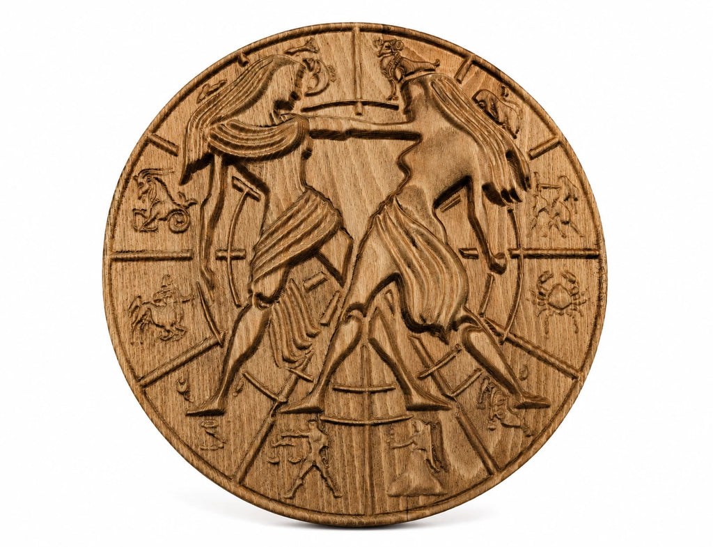 Handmade Zodiac Signs Wall Art Set Wood Carving Astrology Decor 12 Horoscope