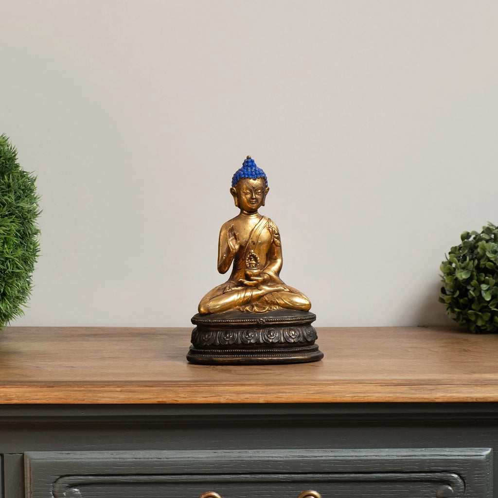 Buddhafigur gold sitzend 14,5 x 10,5 x 22 cm Dekofigur Polyresin spirituell