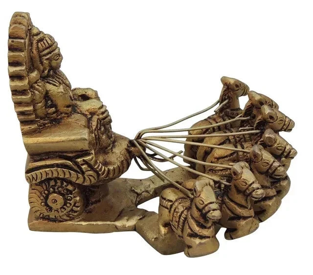 Brass Surya Dev Rath Statue Lord Sun Chariot Idol 3.5 Inch Home Temple Decor