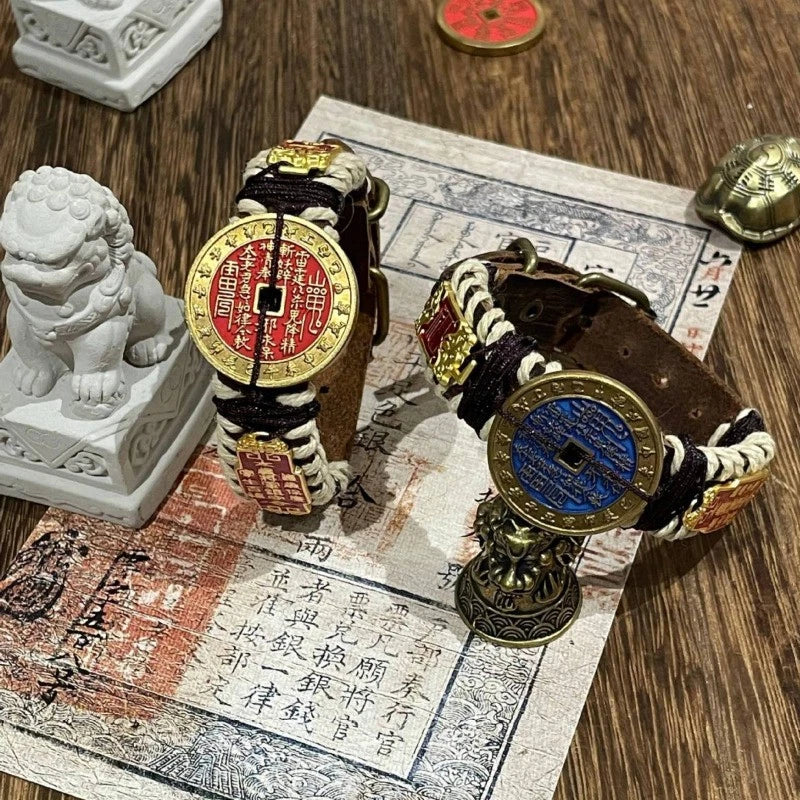 Chinese Taoism Mountain Ghost Oxhide Bracelet Tai Sui Ling Amulet Bangle