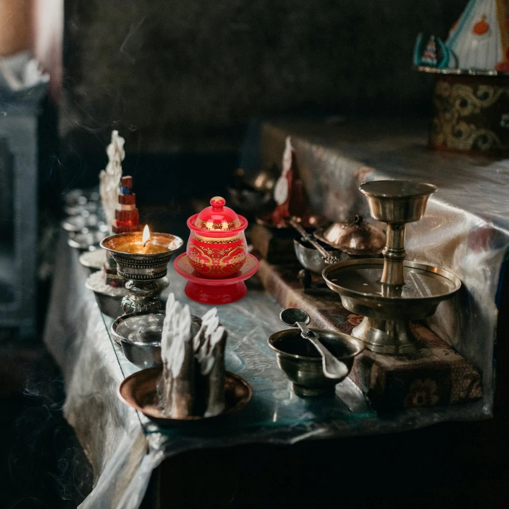 1 Stück Keramik-Wasser<wbr/>becher mit Deckel, Buddha-Anbetun<wbr/>g, Tempel-Versorg<wbr/>ung