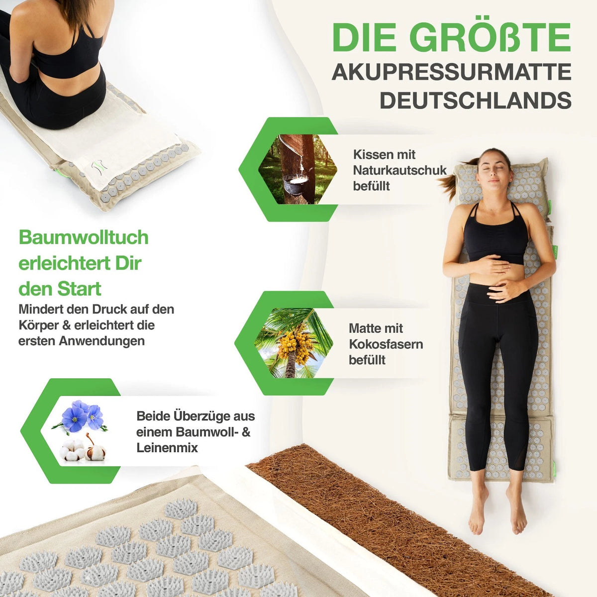 BACKLAxx® Akupressurmatt<wbr/>e XL Set mit Kissen Nadelmatte Massagematte Akupunktur