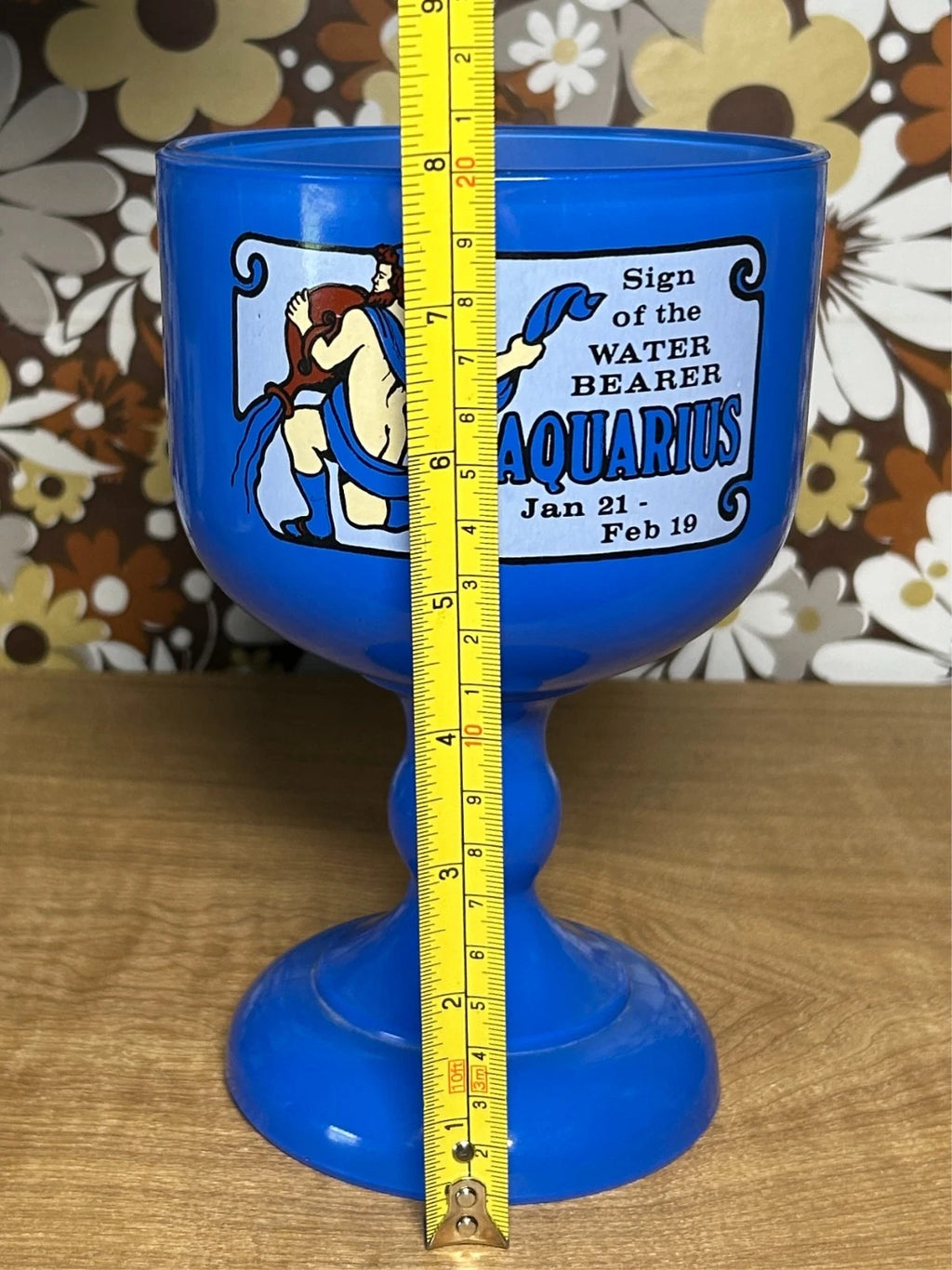 Vintage 70s Tiara Glass Collectible Challis Retro Blue Aquarius Zodiac Astrology