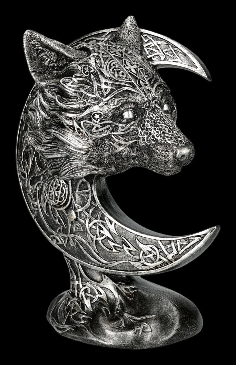 Wolfsfigur - im Keltischen Halbmond - Spirituelles Krafttier - Fantasy Deko