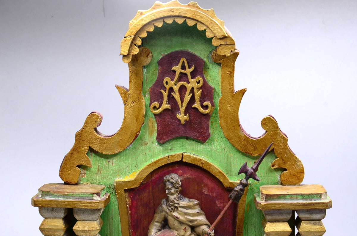 ANTIKER ALTAR Hausaltar Barock geschnitzt Heiligenfigur Monstranz gefasst 70cm