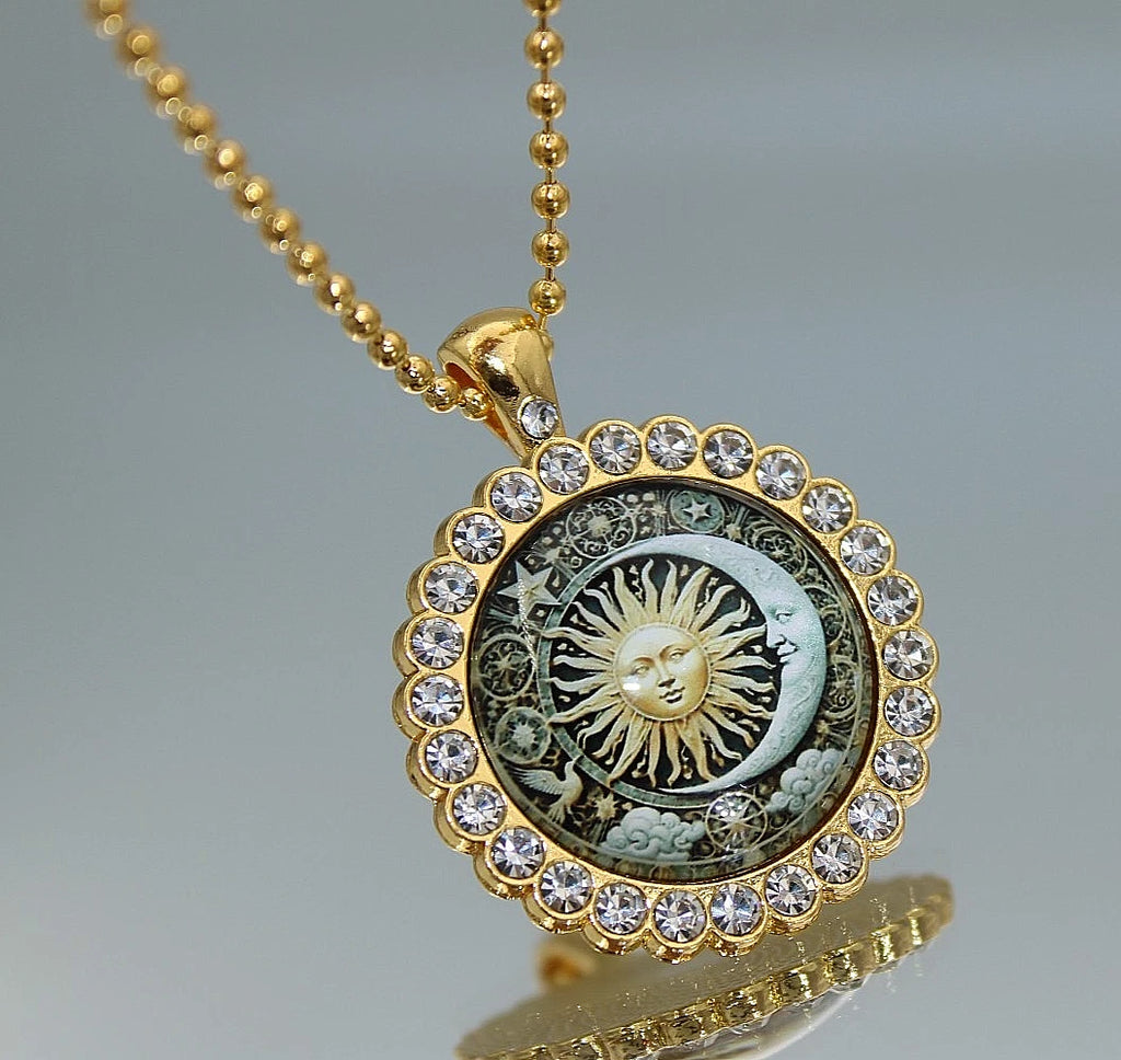 ✨ Sonne Mond Kette Gold Damen Rund Anhänger Zirkonia Boho Schmuck Geschenk 🌙✨