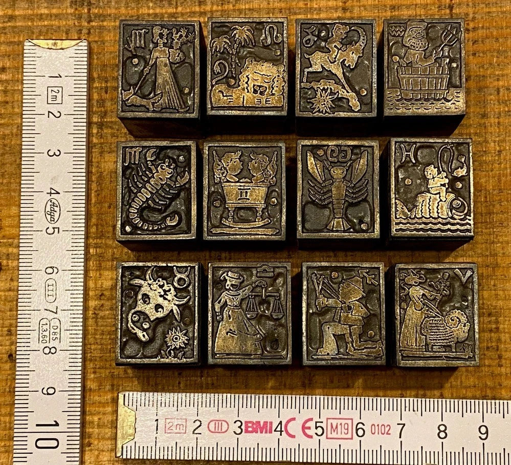 12 x Sternzeichen Druckstock Astrologie astrologische Zeichen Klischee Drucker