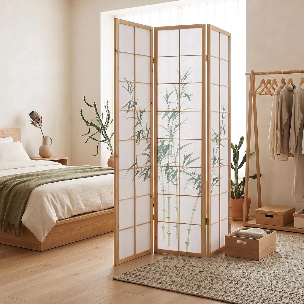Raumteiler Trennwand Paravent Holz Massiv Sichtschutz Shoji Bambus Homestyle4u
