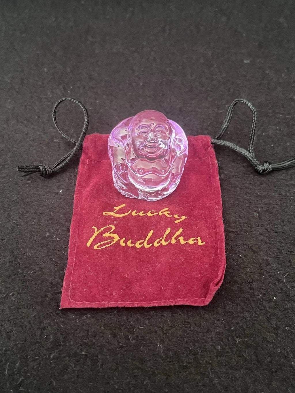 Translucent Purple Crystal Lucky Buddha In Pouch Figurine
